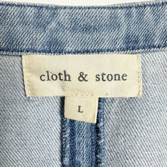 CLOTH & STONE Wrap Crop Top Large Blue Denim Tie Long Flared Sleeve Aztec - Picture 2 of 10